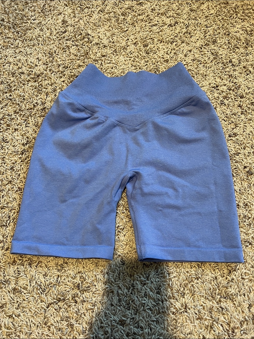 Blue Ribbed High-Waist Bike Shorts